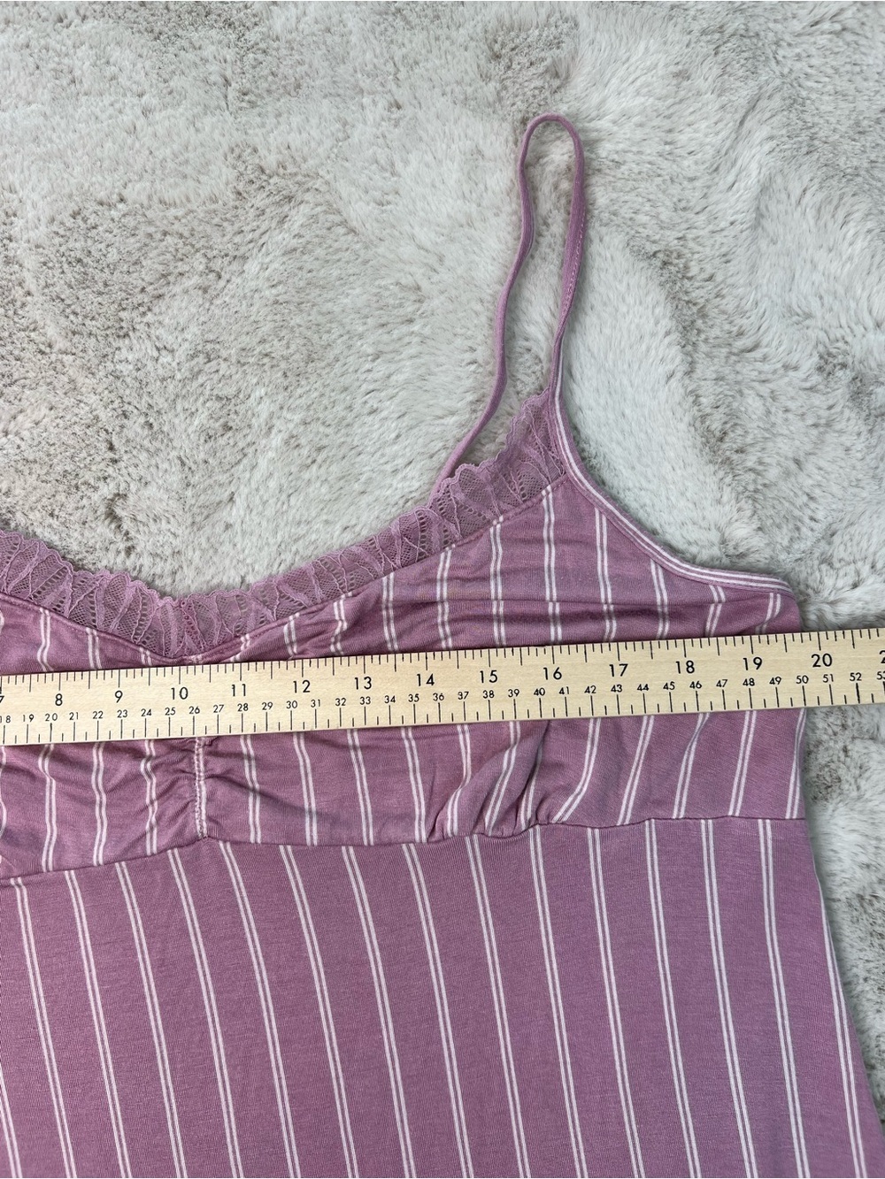 La Vie En Rose Soft Jersey Pink Stripe Camisole Size XL Nightie Lace Trim Cozy - Picture 7 of 11